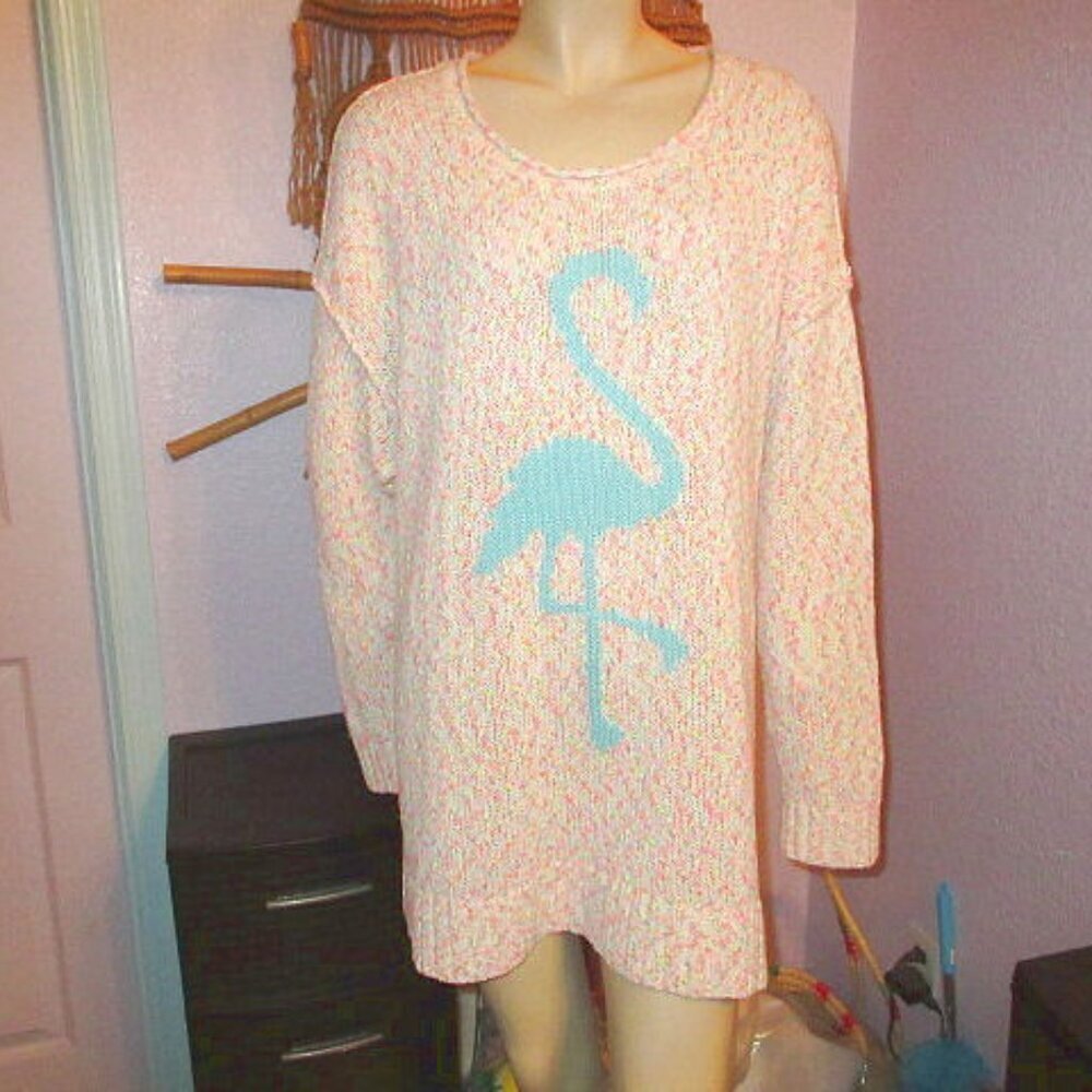 Torrid Speckled Knit Flamingo Sweater Size 2X Relaxed Pullover Beachy Coastal - Picture 2 of 12